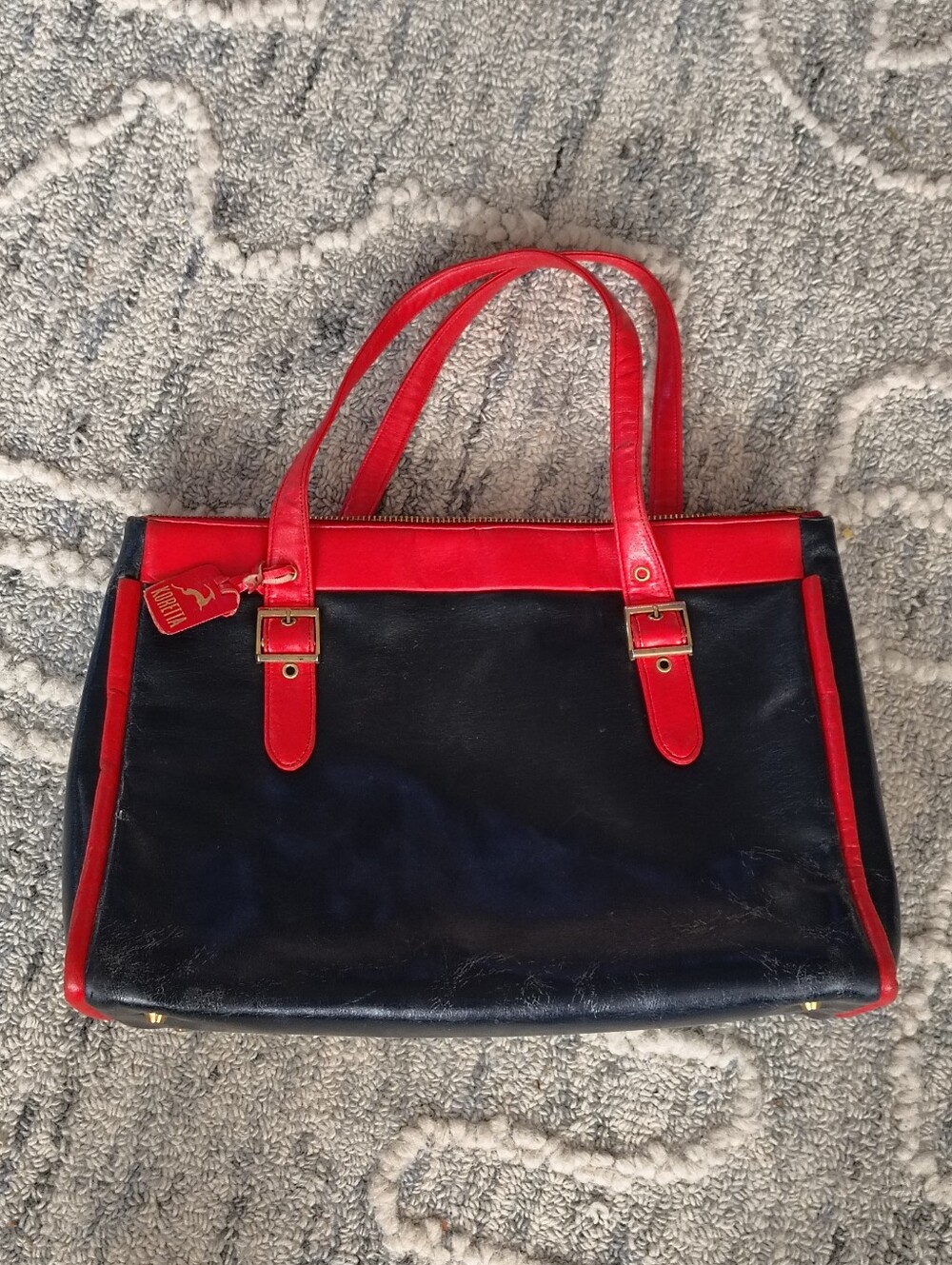 Vintage Koret "Koretta" Colorblock Tote Bag – Navy & Red Top Handle Purse